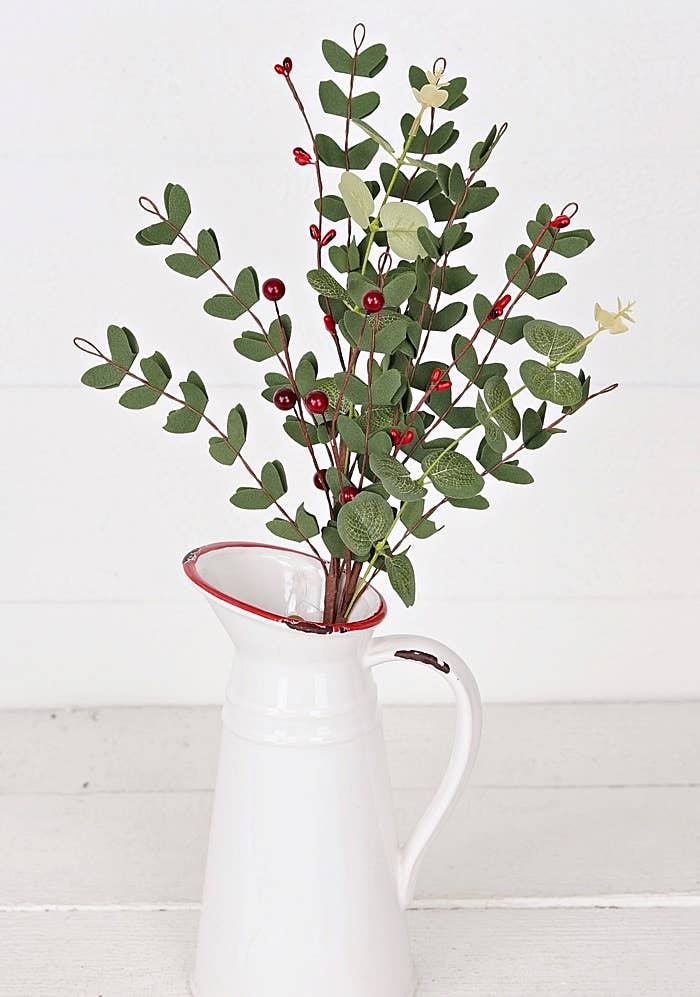 9in Pick-Mixed PE Euclyaptus with Red Berries-