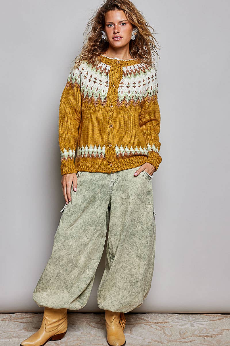 Knit Button Front Cardigan Sweater  HONEY / OS