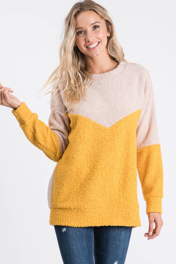Soft Cozy Textured Color Block Sweater