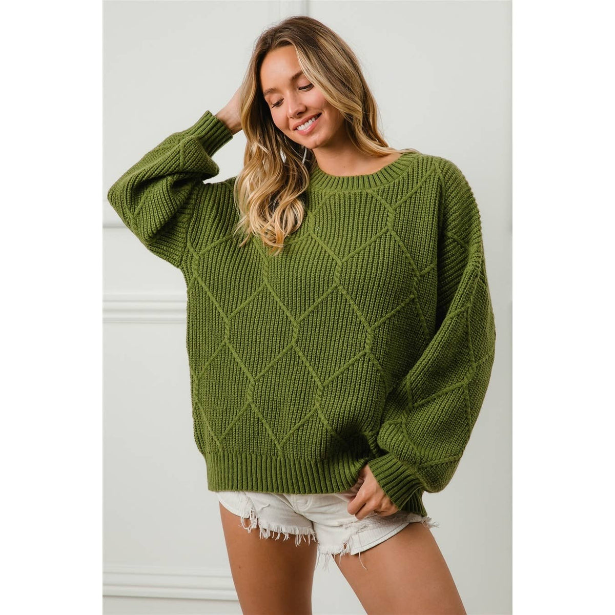 DIAMOND PATTERN HACCI SWEATER TOP