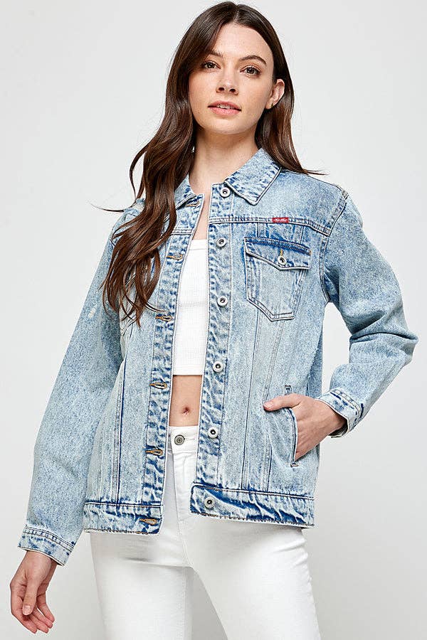 Destroyed Casual Denim Jacket Light Wash