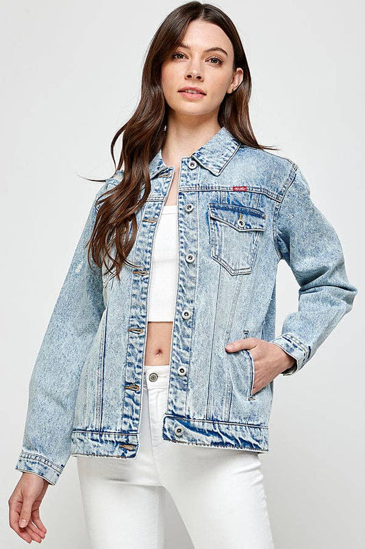Destroyed Casual Denim Jacket Light Wash