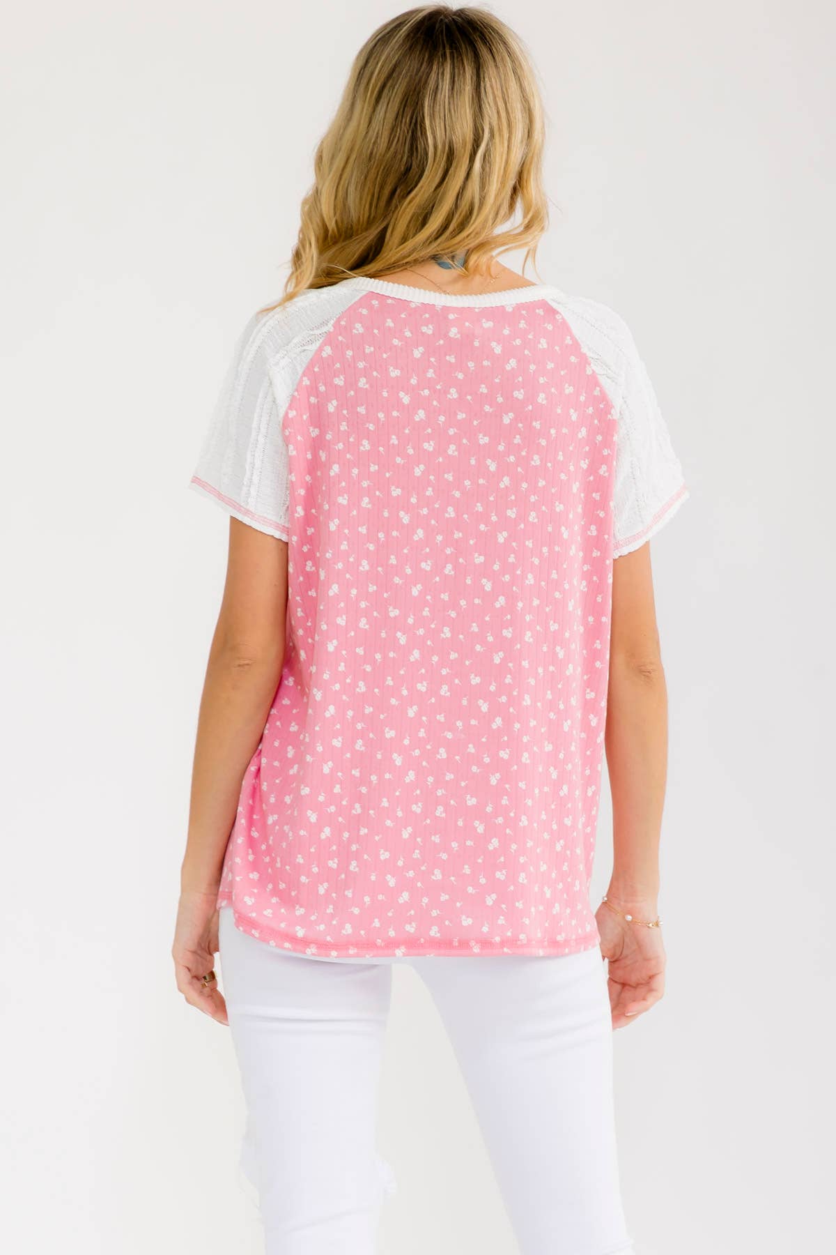 Floral Contrast Sleeve Henley