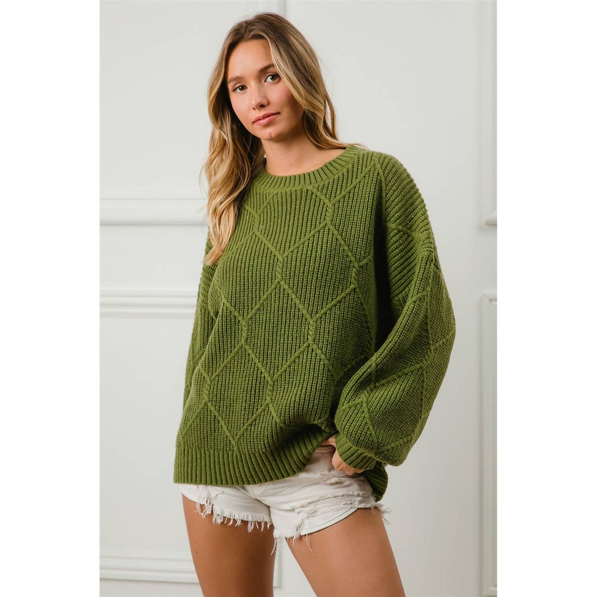 DIAMOND PATTERN HACCI SWEATER TOP