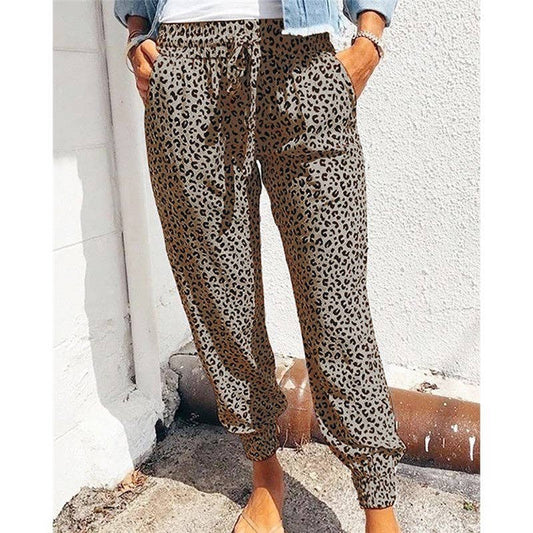 Loose Leopard Print Drawstring Casual Pants