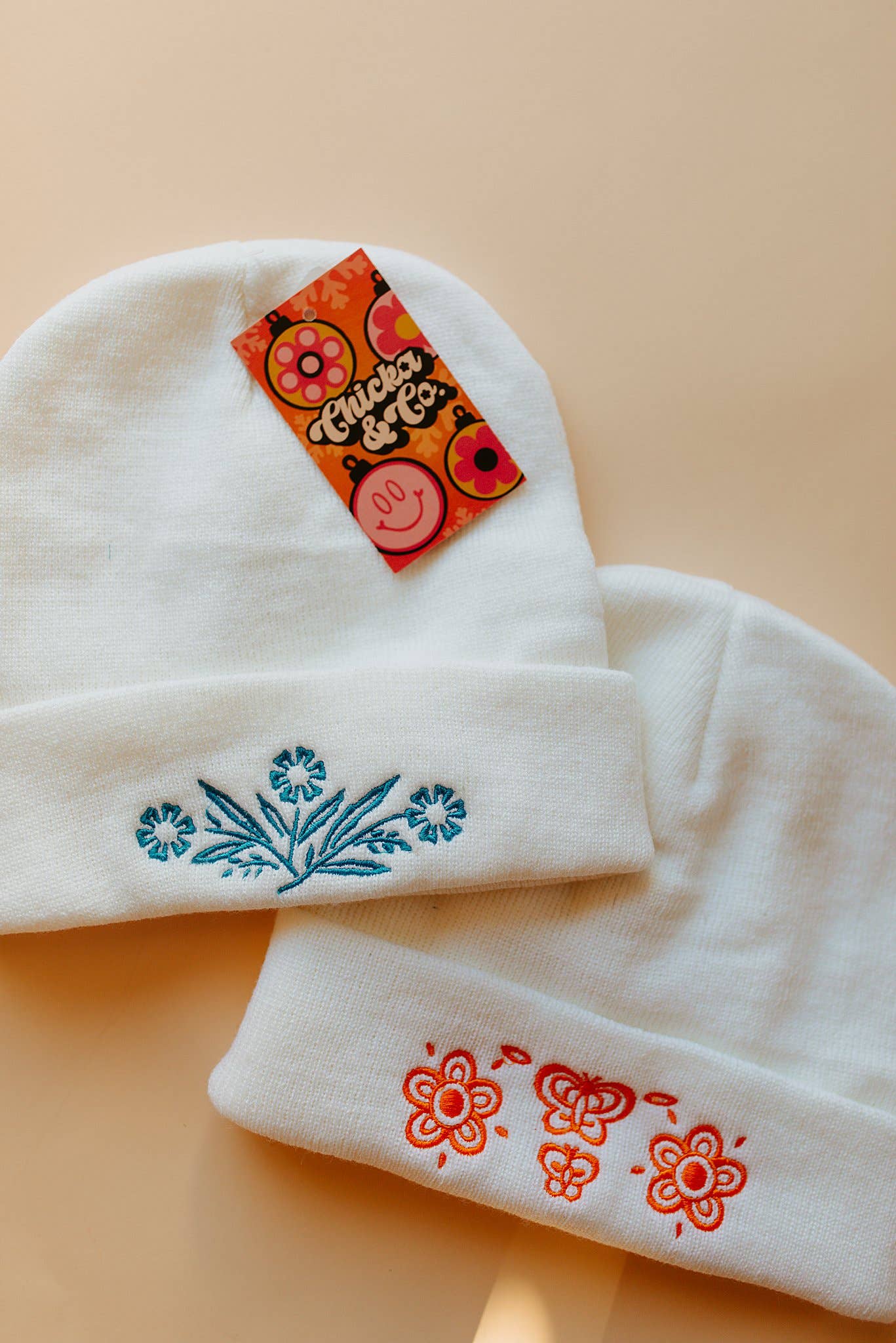 Retro Butterfly Beanie White