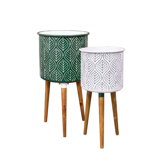 Green Leaf Etched Enamel Planter