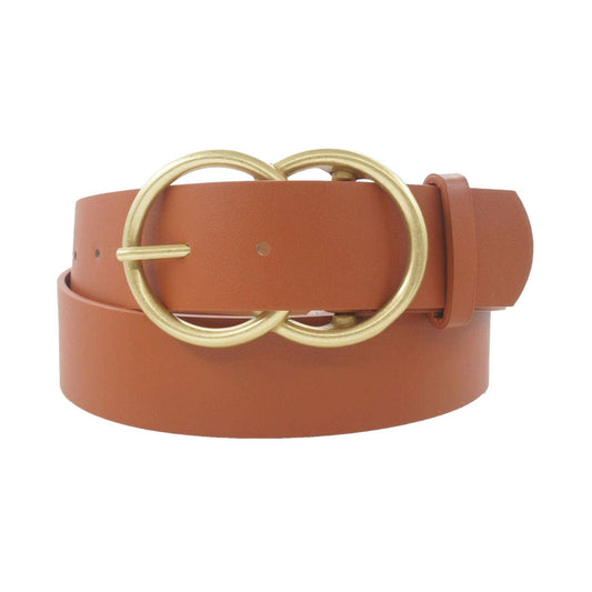 Thick Double Ring Belt: TAN WORN GOLD